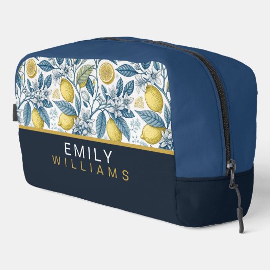 Custom Elegant Mediterranean Lemon Botanical Navy Toilettasje (Rechterhoek)