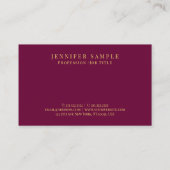 Custom Elegant Modern Burgundy Red Gold Text Visitekaartje (Achterkant)