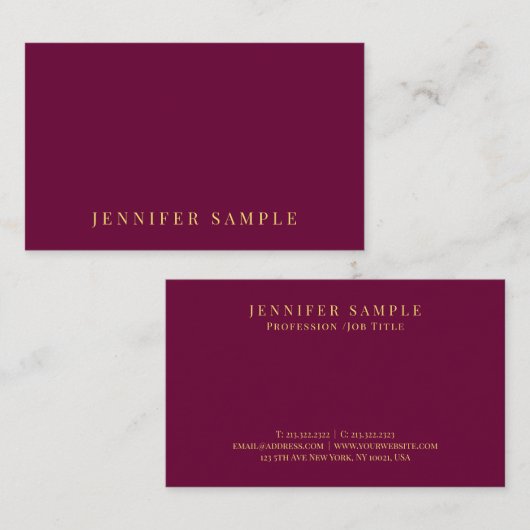 Custom Elegant Modern Burgundy Red Gold Text Visitekaartje (Voorkant / Achterkant)