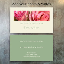 Custom Elegant Modern Sage Green Photo Template  Visitekaartje