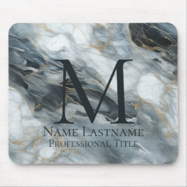 Custom Elegant Monogram Blauw Grijs Zwart Marmer Muismat