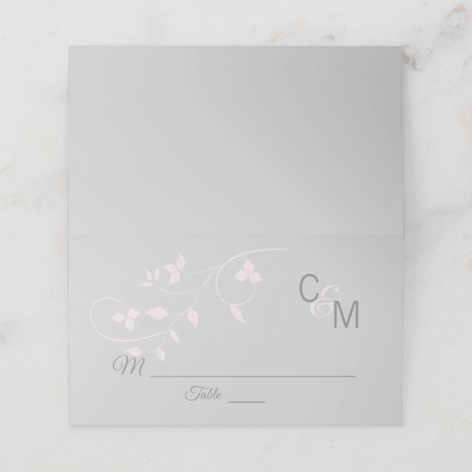 Custom Elegant Monogram Blush Roze Grijs Bruiloft Plaatskaartje (Buitenkant ongevouwen)
