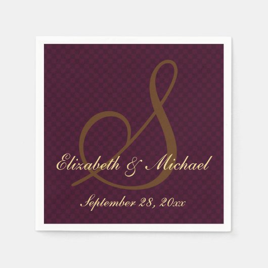 Custom Elegant Monogram Bruiloft Party Papier Serv Servetten (Voorkant)