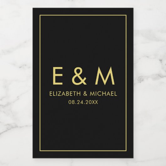 Custom Elegant Monogram Gold Text Save the Date Wijn Etiket (Enkel label)