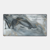 Custom Elegant Monogram Grijs Blauw Zwart Marmer Bureaumat (Voorkant)