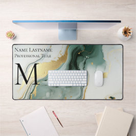 Custom Elegant Monogram Groen Goud Wit Marmer Bureaumat