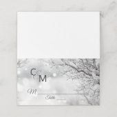 Custom Elegant Monogram Winter Sneeuw Bruiloft Plaatskaartje (Buitenkant ongevouwen)