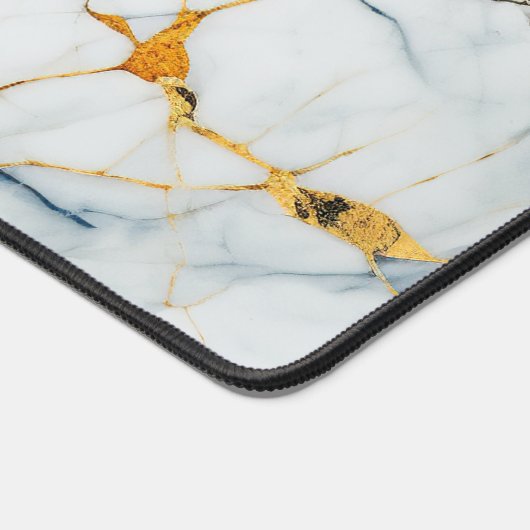 Custom Elegant Monogram Wit Goud Brons Marmer Bureaumat (Hoek)