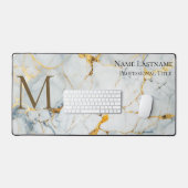 Custom Elegant Monogram Wit Goud Brons Marmer Bureaumat (Keyboard & Muis)