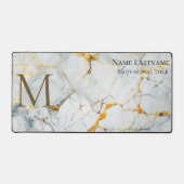 Custom Elegant Monogram Wit Goud Brons Marmer Bureaumat (Voorkant)