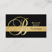 Custom Elegant Monogrammed Goud Zwart Initiaal 'B' Visitekaartje (Voorkant)