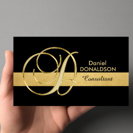 Custom Elegant Monogrammed Goud Zwart Initiaal 'D' Visitekaartje