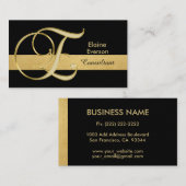 Custom Elegant Monogrammed Goud Zwart Initiaal 'E' Visitekaartje (Voorkant / Achterkant)