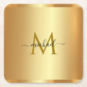 Custom Elegant Name Monogram Initial Template Gold Kartonnen Onderzetters (Voorkant)