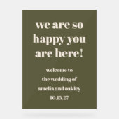 Custom Elegant Olijfgroen Aardse bruiloft Welkom Acryl Bord (Voorkant)