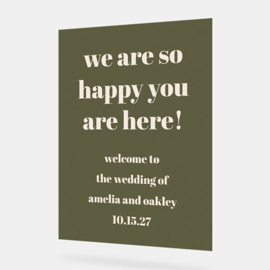 Custom Elegant Olijfgroen Aardse bruiloft Welkom Acryl Bord (Hoek)