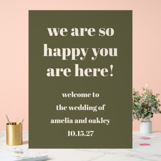 Custom Elegant Olijfgroen Aardse bruiloft Welkom Acryl Bord (Huwelijk)