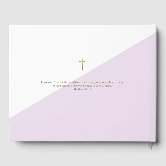 Custom Elegant Paarse gouden kruis Baby Doop Gastenboek (Achterkant)