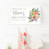 Custom Elegant Perzik Waterverf Floral Baby shower Spandoek (Insitu)