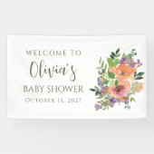 Custom Elegant Perzik Waterverf Floral Baby shower Spandoek (Horizontaal)