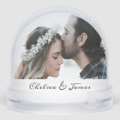 Custom Elegant Photo Calligraphy Script Name Date  Sneeuwbol (Achterkant)