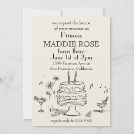 Custom Elegant Princess Cake 3rd Birthday Invite Kaart