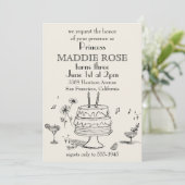 Custom Elegant Princess Cake 3rd Birthday Invite Kaart (Staand voorkant)