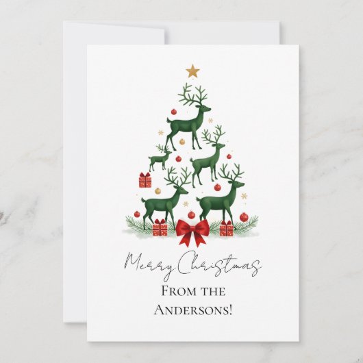 Custom Elegant Reindeer Tree Christmas Card Feestdagenkaart (Voorkant)