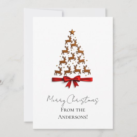 Custom Elegant Reindeer Tree Christmas Card Feestdagenkaart (Voorkant)
