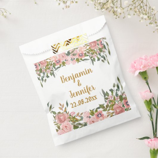 Custom Elegant Roze Bloemen Groen Bruiloft Favor Bedankzakje (Gezegeld)