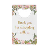 Custom Elegant Roze Bloemen Groen Bruiloft Favor Creditkaart Flessenopener (Achterkant)