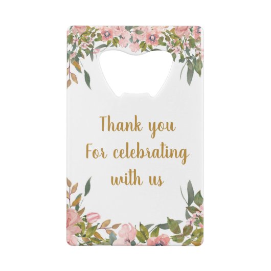 Custom Elegant Roze Bloemen Groen Bruiloft Favor Creditkaart Flessenopener (Achterkant)
