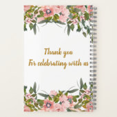 Custom Elegant Roze Bloemen Groen Bruiloft Favor Notitieboek (Achterkant)