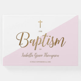 Custom Elegant Roze gouden Kruis Baby Doop Gastenboek