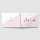 Custom Elegant Roze gouden Kruis Baby Doop Gastenboek (Volledig)