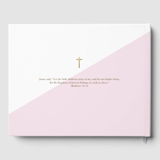 Custom Elegant Roze gouden Kruis Baby Doop Gastenboek (Achterkant)