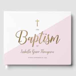 Custom Elegant Roze gouden Kruis Baby Doop Gastenboek