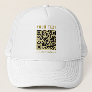 Custom Elegant Scan Me QR Code Sjabloon Goud Wit Trucker Pet