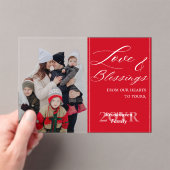 Custom Elegant Script 1 Family Photo Holiday Card Acryl Uitnodigingen (Insitu (Draagbaar))