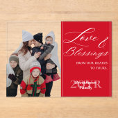 Custom Elegant Script 1 Family Photo Holiday Card Acryl Uitnodigingen (Voorkant)