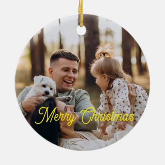 Custom Elegant Script 2-Sided Photo Christmas  Keramisch Ornament (Achterkant)