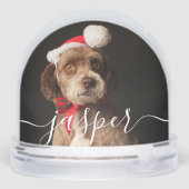 Custom Elegant Script Modern 2 Photo Pet Dog Sneeuwbol (Achterkant)