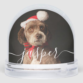 Custom Elegant Script Modern 2 Photo Pet Dog Sneeuwbol