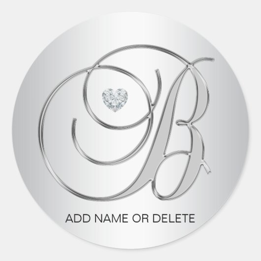 Custom Elegant Silver Monogrammed Initiaal Letter  Ronde Sticker (Voorkant)