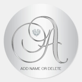 Custom Elegant Silver Monogrammed Initiaal Letter  Ronde Sticker