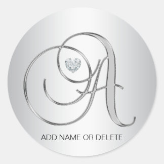 Custom Elegant Silver Monogrammed Initiaal Letter  Ronde Sticker
