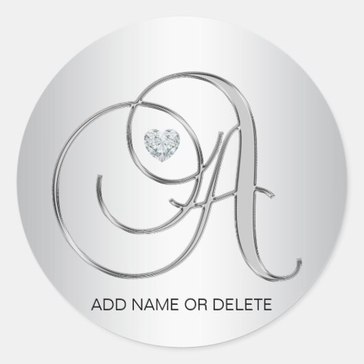 Custom Elegant Silver Monogrammed Initiaal Letter Ronde Sticker (Voorkant)