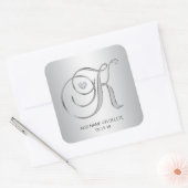 Custom Elegant Silver Monogrammed Initiaal Letter Vierkante Sticker (Envelop)