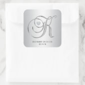 Custom Elegant Silver Monogrammed Initiaal Letter Vierkante Sticker (Tas)