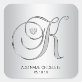 Custom Elegant Silver Monogrammed Initiaal Letter  Vierkante Sticker